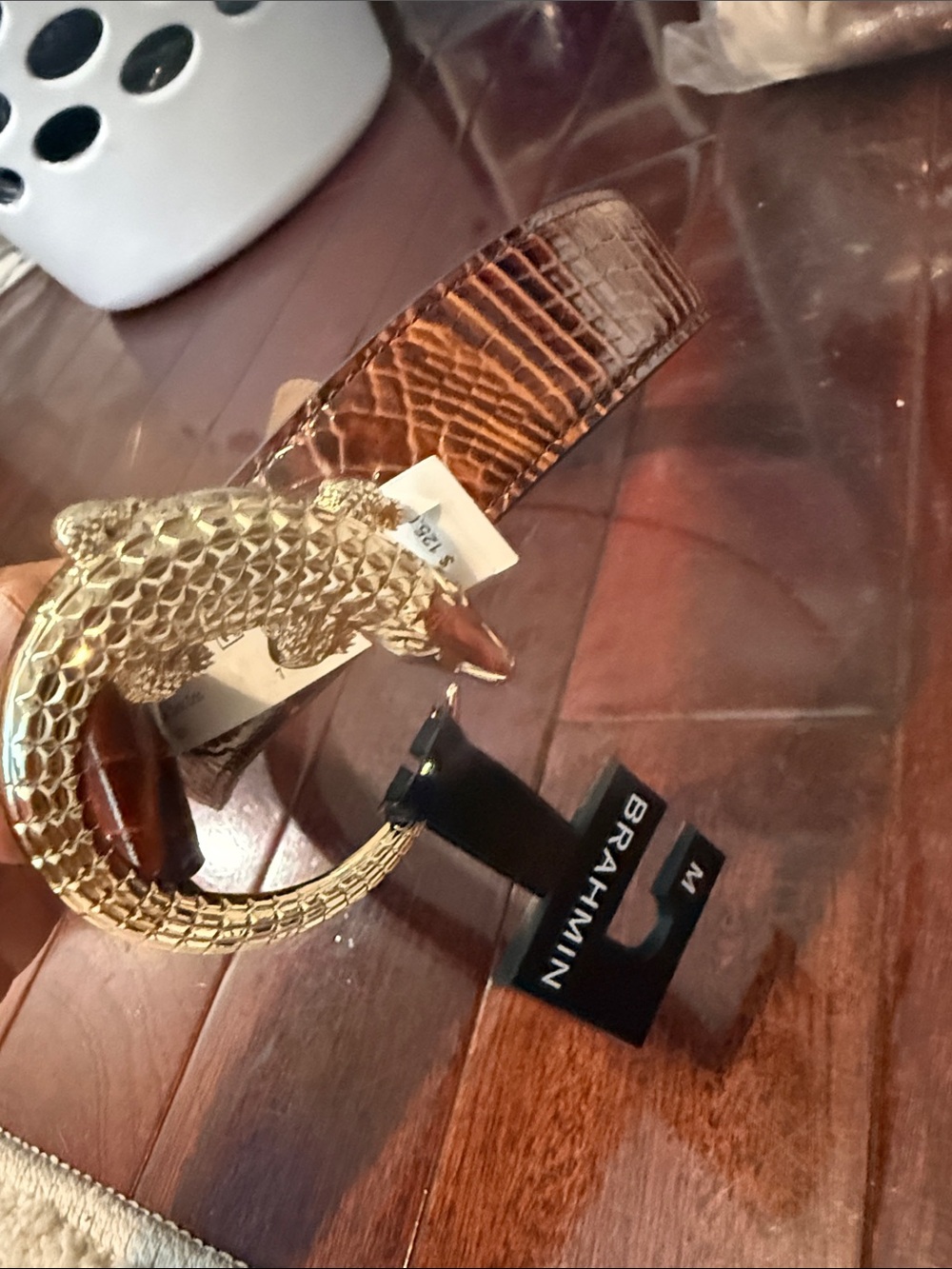 Brahmin gold, alligator buckle belt brown NWT